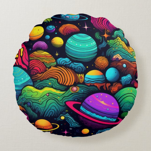 Cojín Redondo Fondo del planeta (Anverso)