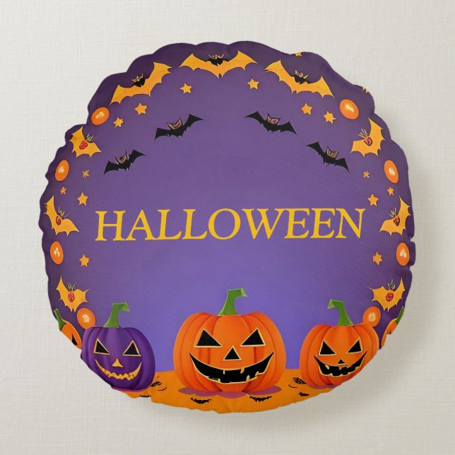 Cojín Redondo Fondo festivo de Halloween (Anverso)