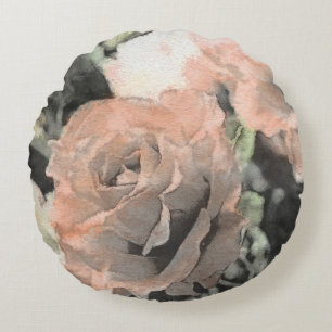 Cojín Redondo fondo floral del vintage del arte con rosa claro