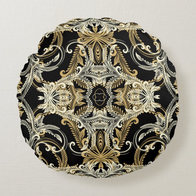 Cojín Redondo Fondo floral retro. Ilustracion de época. (Anverso)