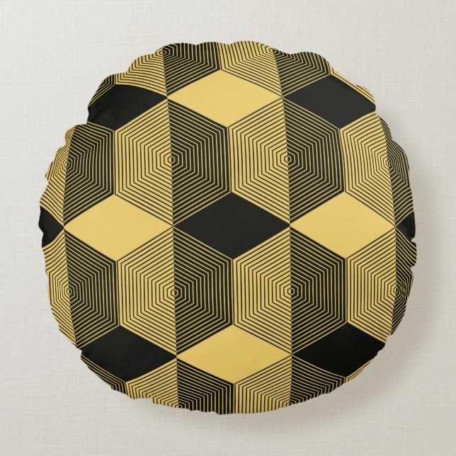 Cojín Redondo Fondo geométrico abstracto. Malla hexagonal con (Anverso)