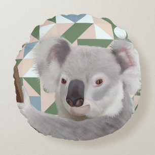 Cojín Redondo Fondo geométrico verde fluffy Koala
