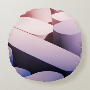 Cojín Redondo Fondo mínimo de simulación abstracta. Azul y rosa 