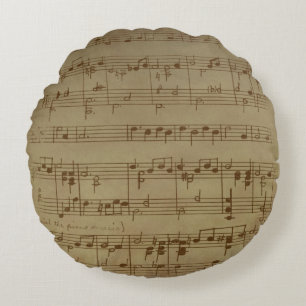 Cojín Redondo Fondo musical de hojas de época