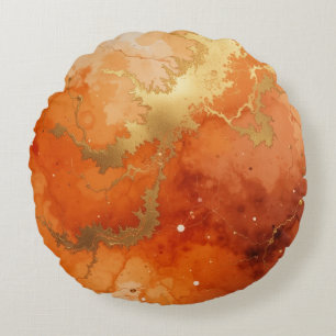 Cojín Redondo fondo naranja de color oro quemado en acuarela gir