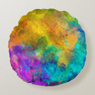 Cojín Redondo fondo pintado de arco iris vibrante abstracto de a