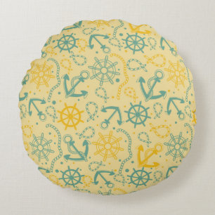 Cojín Redondo Fondo retro con el ancla, cuerdas