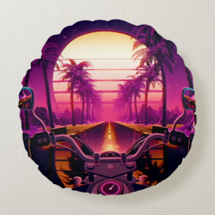Cojín Redondo Fondo retro futurista de ciencia ficción de los añ