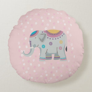 COJÍN REDONDO FONDO ROSA CON ELEFANTE INDIO ADORABLE