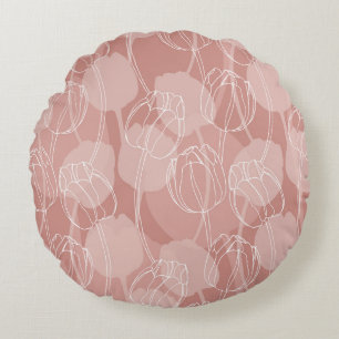 Cojín Redondo Fondo rosa de los tulipanes blancos vintage