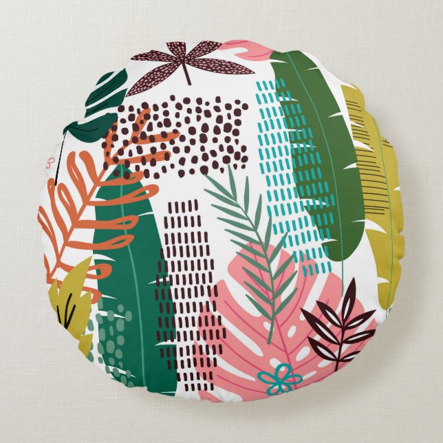 Cojín Redondo Fondo tropical sin foco con Monstera (Anverso)