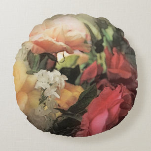 Cojín Redondo fondo vibrante del vintage floral del arte con