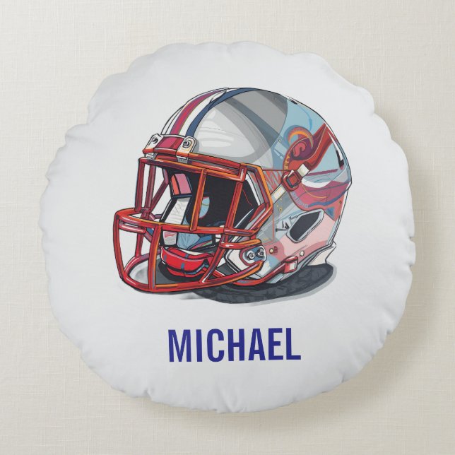 Cojín Redondo Football Helmet Pop Art Motivational Name (Anverso)