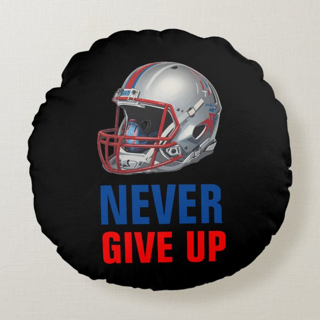Cojín Redondo Football Motivational Never Give Up  (Anverso)