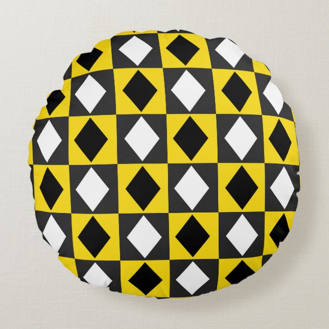 Cojín Redondo Forma de diamante Rhombus blanco amarillo (Anverso)