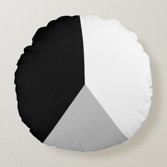 Cojín Redondo Forma geométrica abstracta gris y blanca negra (Anverso)