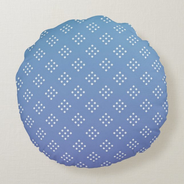 Cojín Redondo Forma moderna de diamante blanco sobre fondo azul (Reverso)
