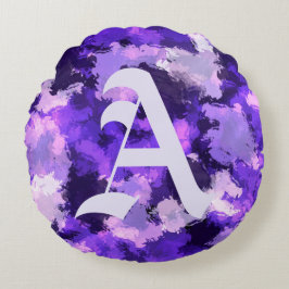 Cojín Redondo Formas abstractas de color azul morado y Guay con 