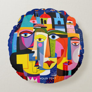 Cojín Redondo Formas de caras abstractas lindas de fantasía