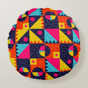 Cojín Redondo Formas geométricas abstractas. Ilustración retro c