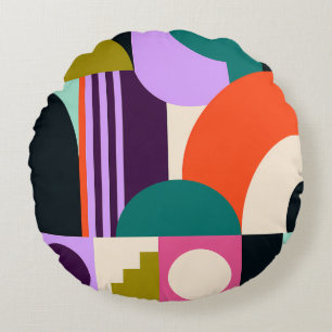 Cojín Redondo Formas Geométricas Abstractas Vibrantes Colores Mo