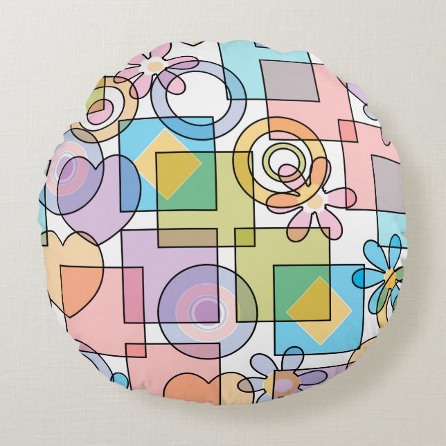 Cojín Redondo Formas geométricas en tonos pastel sin inconfundib (Anverso)