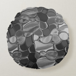 Cojín Redondo Formas grises claras y redondeadas oscuras.