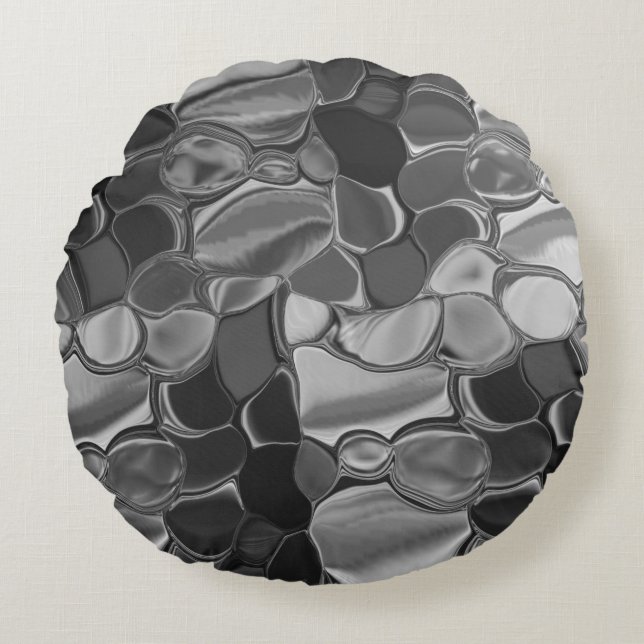 Cojín Redondo Formas grises claras y redondeadas oscuras. (Anverso)
