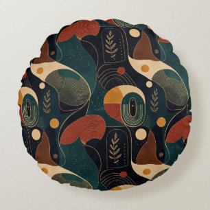 Cojín Redondo Formas orgánicas boho retro en terracota teal azul