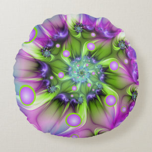 Cojín Redondo Formas redondeadas en espiral coloridas Resumen de