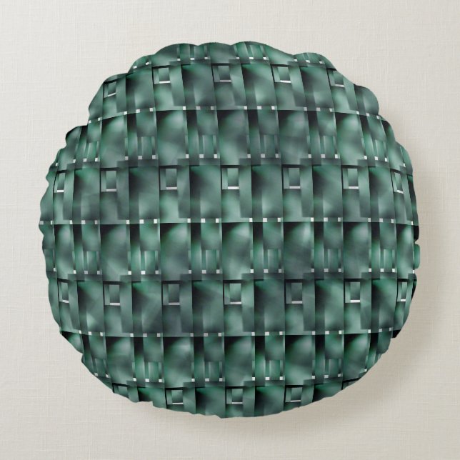 Cojín Redondo Formas retangulares na cor verde e manchas escuras (Anverso)