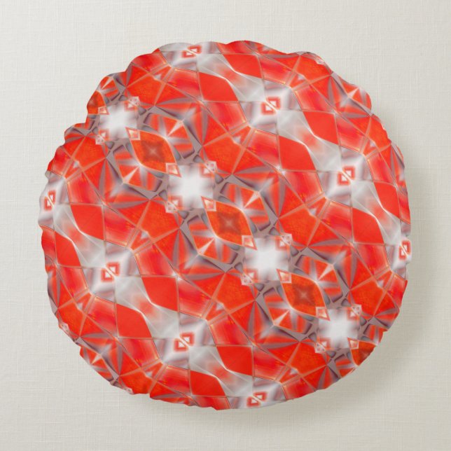 Cojín Redondo Formas rojas curvadas que flotan sobre gris blanco (Anverso)