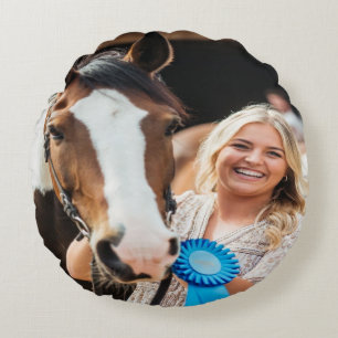 Cojín Redondo Foto de caballo de exposición de ganado personaliz
