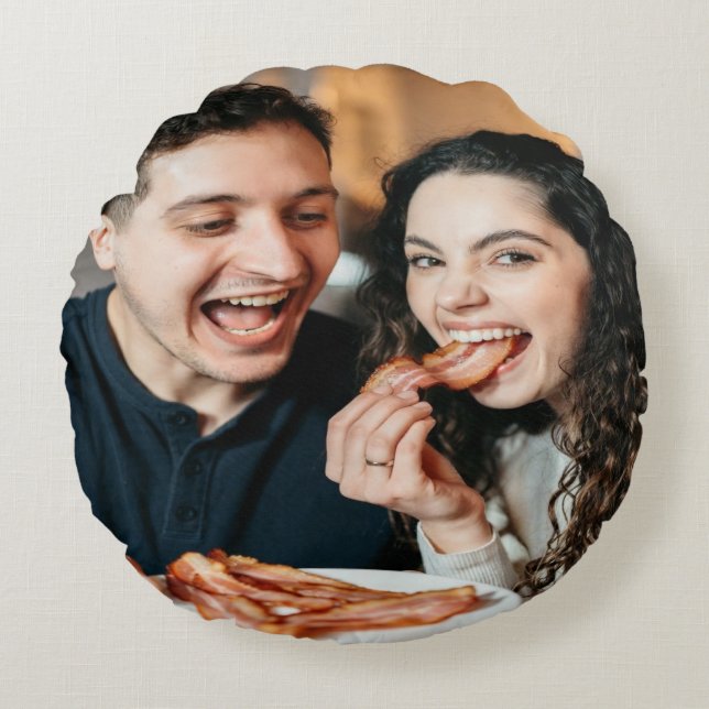 Cojín Redondo Foto de comer tocino personalizar (Anverso)