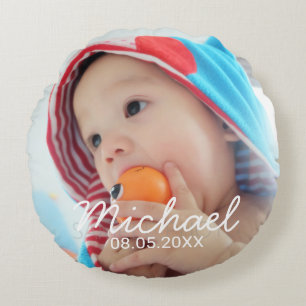 Cojín Redondo Foto de encargo con nombre y la fecha