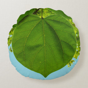 Cojín Redondo Foto de hoja de corazón verde