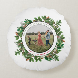 Cojín Redondo Foto de la familia Acorn Wreath de navidades
