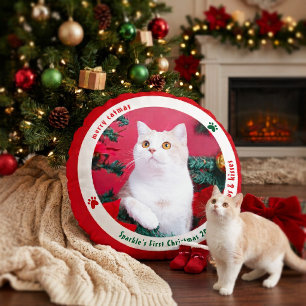 Cojín Redondo Foto de Mascota Personalizada Navidades Lindas