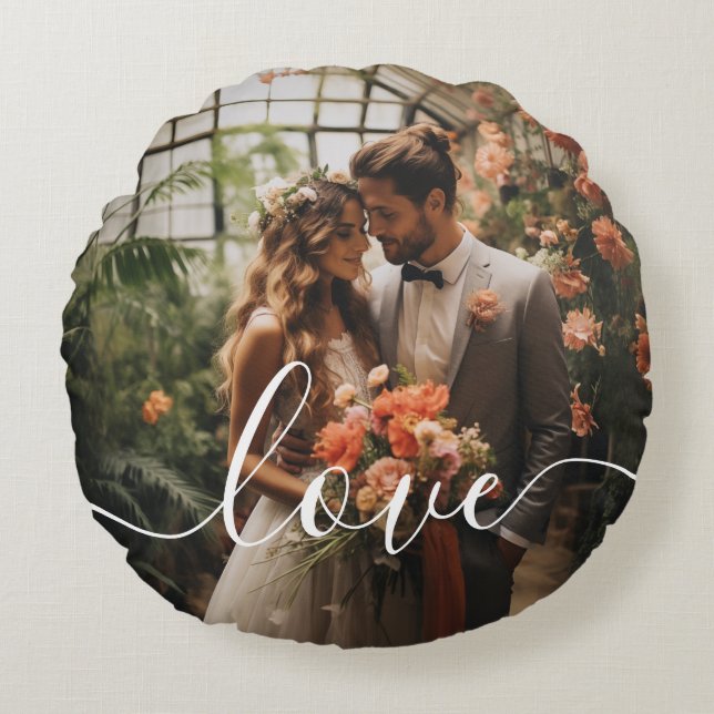 Cojín Redondo Foto de pareja personalizada 'Amor' (Anverso)