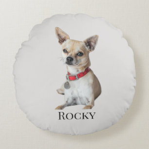 Cojín Redondo Foto de perro personalizada Nombre de mascota pe