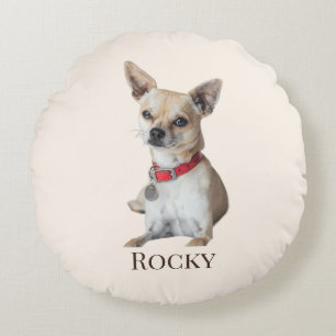 Cojín Redondo Foto de perro personalizada   Nombre de mascota pe
