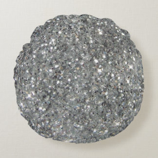 Cojín Redondo Foto de plata elegante del Glitz del purpurina