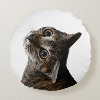 Cojín Redondo Foto de retrato de gato atigrado artístico