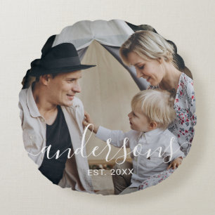 Cojín Redondo Foto del personalizado con apellido y año establec