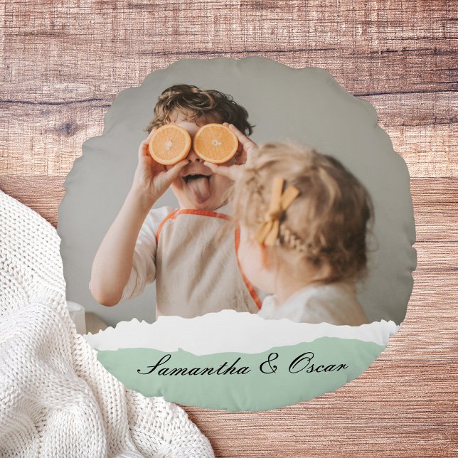 Cojín Redondo Foto familiar moderna y regalo personalizado de fá (Subido por el creador)