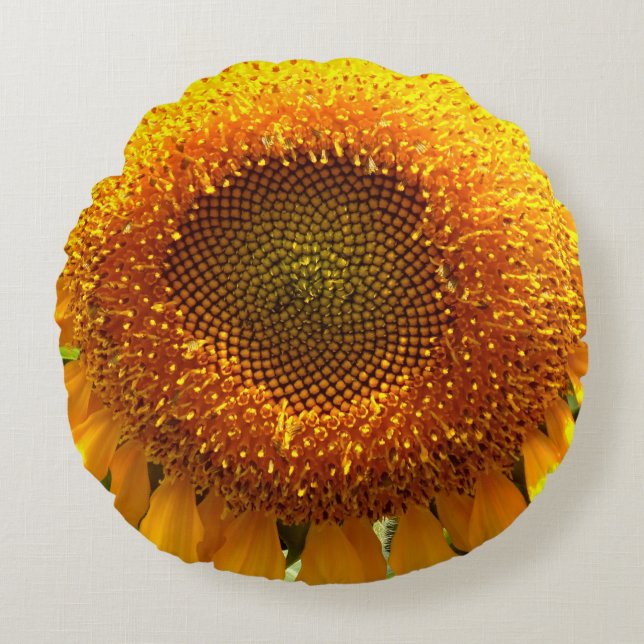 Cojín Redondo Foto gigante de girasol de mamut amarillo (Anverso)
