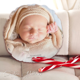 Cojín Redondo Foto moderna del primer Navidad del bebé