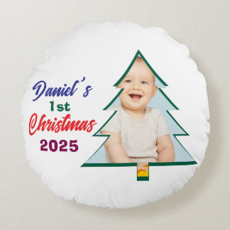 Cojín Redondo Foto Personalizada Árbol de Navidad 1er de Daniel