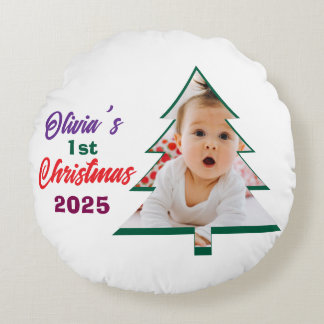 Cojín Redondo Foto Personalizada Árbol de Navidad del 1er Cumple