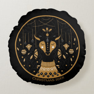 Cojín Redondo Foto personalizada de Navidades de renos